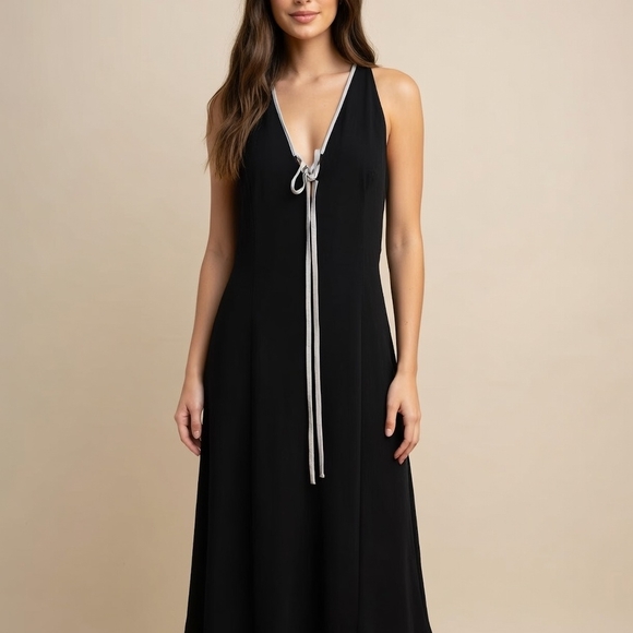 wild fable Dresses & Skirts - wild fable Black Maxi Dress with White Tie Trim Bin 13